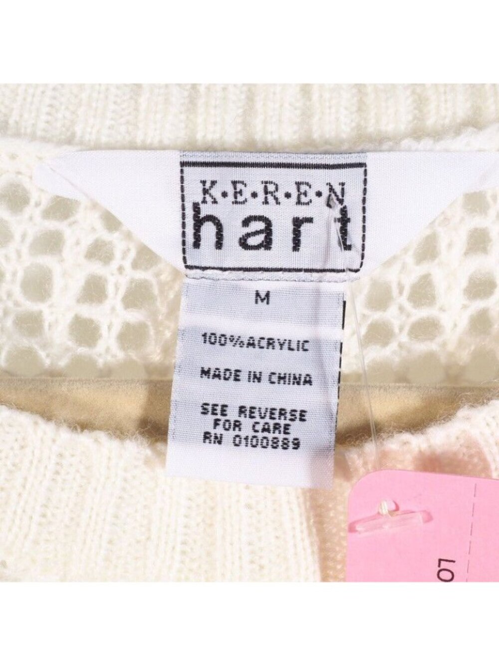 Keren Hart Womens Sweater SIze M Crocheted Ivory Crew Neck Bell Long Sleeve - Picture 7 of 10